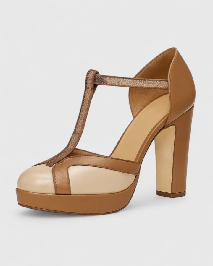 Nadia | Women's T-Strap Round Toe Block Heels