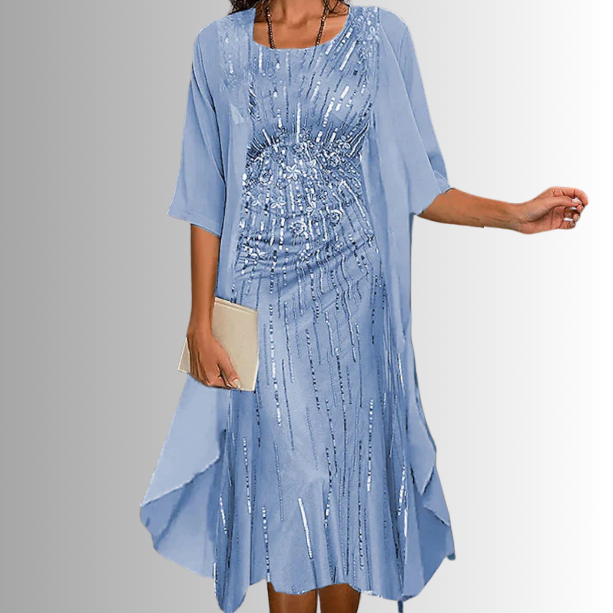 ADELINE | Floral Midi Dress and Sheer Duster Two Piece Layered Elegant Set