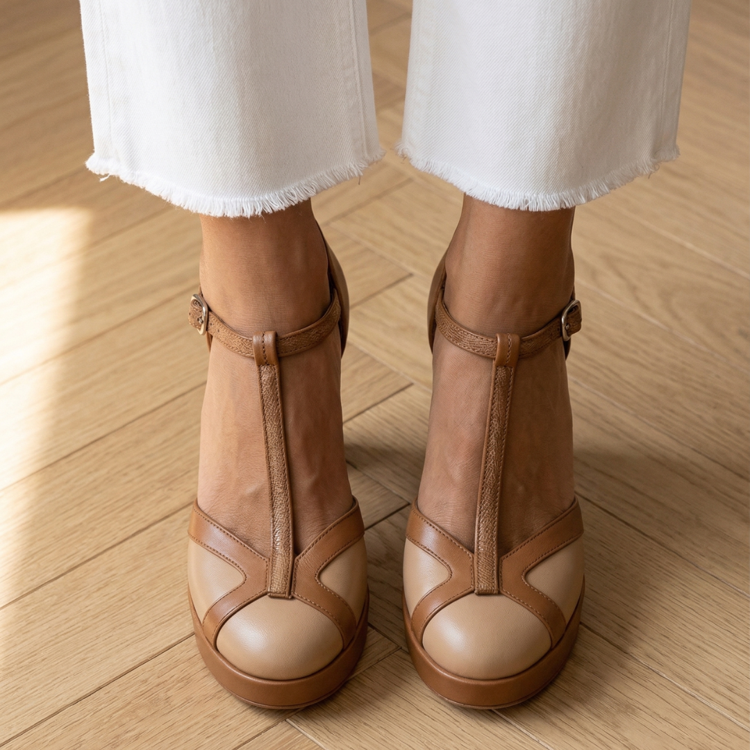Nadia | Women's T-Strap Round Toe Block Heels