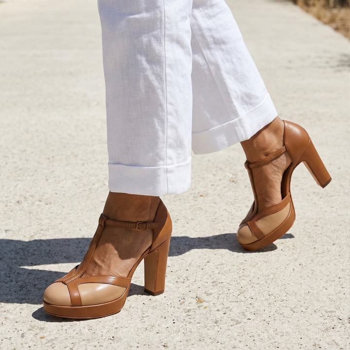 Nadia | Women's T-Strap Round Toe Block Heels