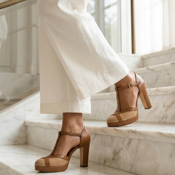 Nadia | Women's T-Strap Round Toe Block Heels