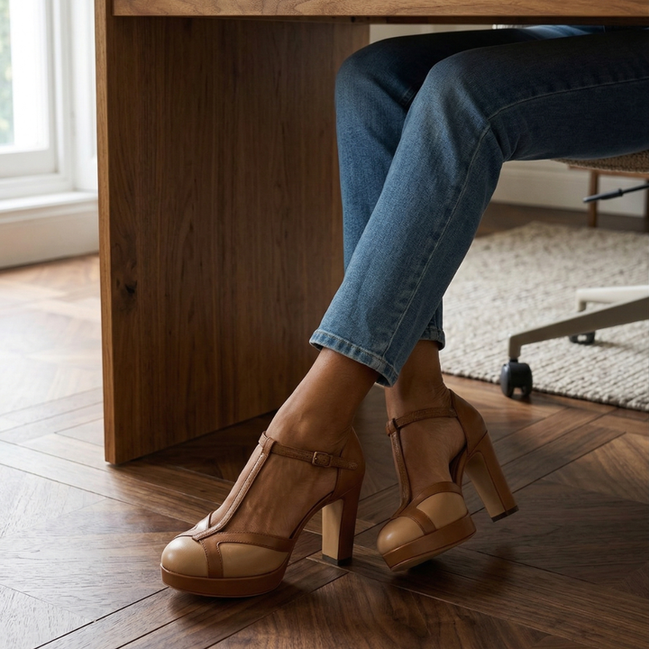 Nadia | Women's T-Strap Round Toe Block Heels