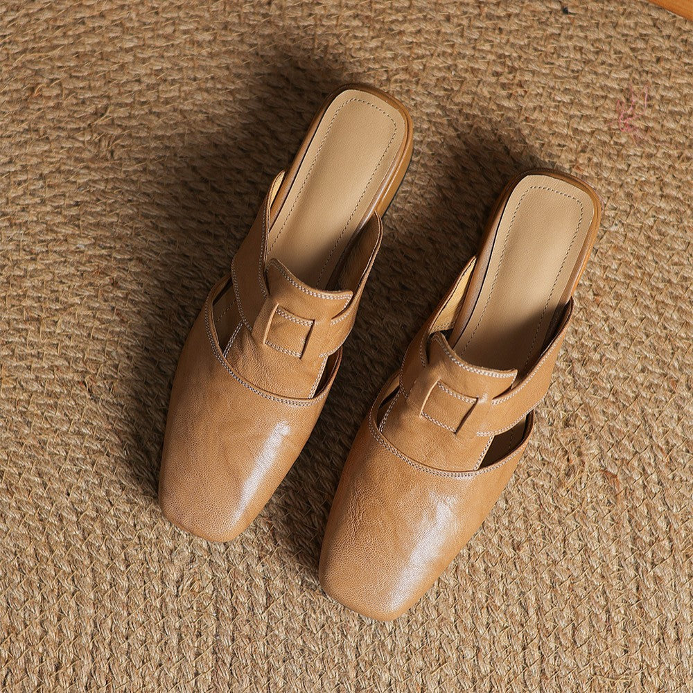 靴 LEATHER SQUARE MULE Rosel Square-Toe Leather Mules – Alice & Benjamin Collection