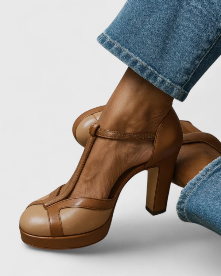 Nadia | Women's T-Strap Round Toe Block Heels