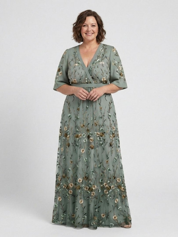 Auriane | Floral V Neck Short Sleeve Maxi Dress