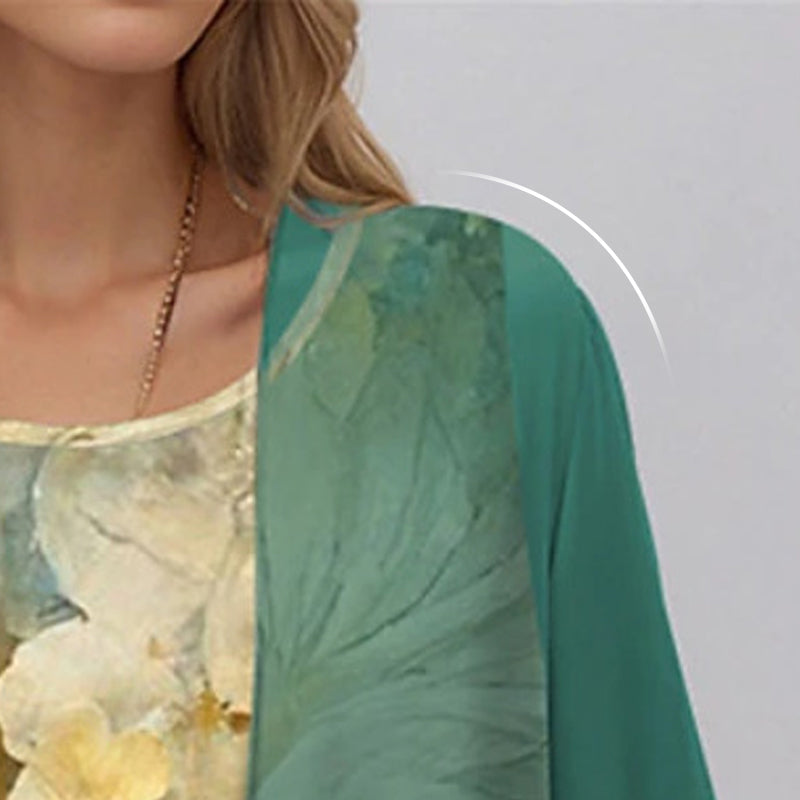 ADELINE | Floral Midi Dress and Sheer Duster Two Piece Layered Elegant Set